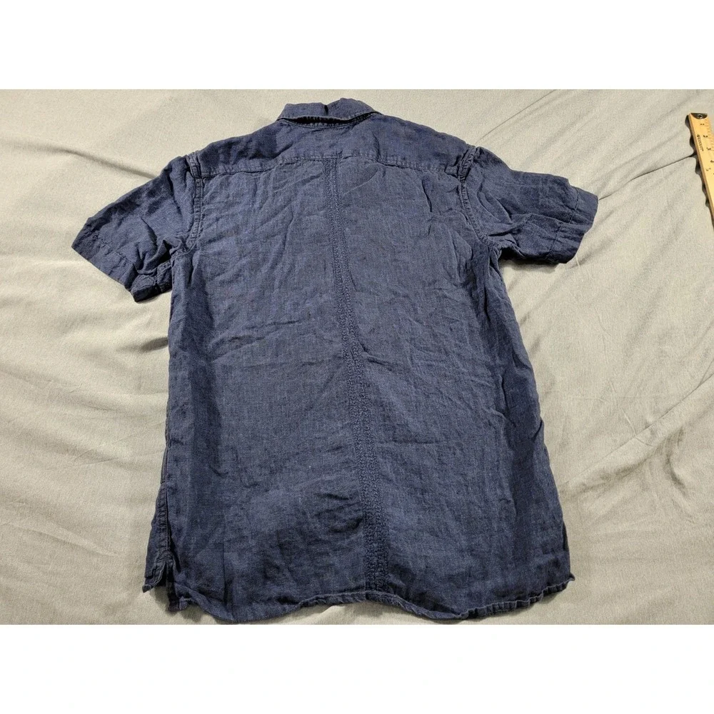 Banana Republic 100% Linen Guayabera Shirt Mens XS Indigo Blue‎ Button Up S/S